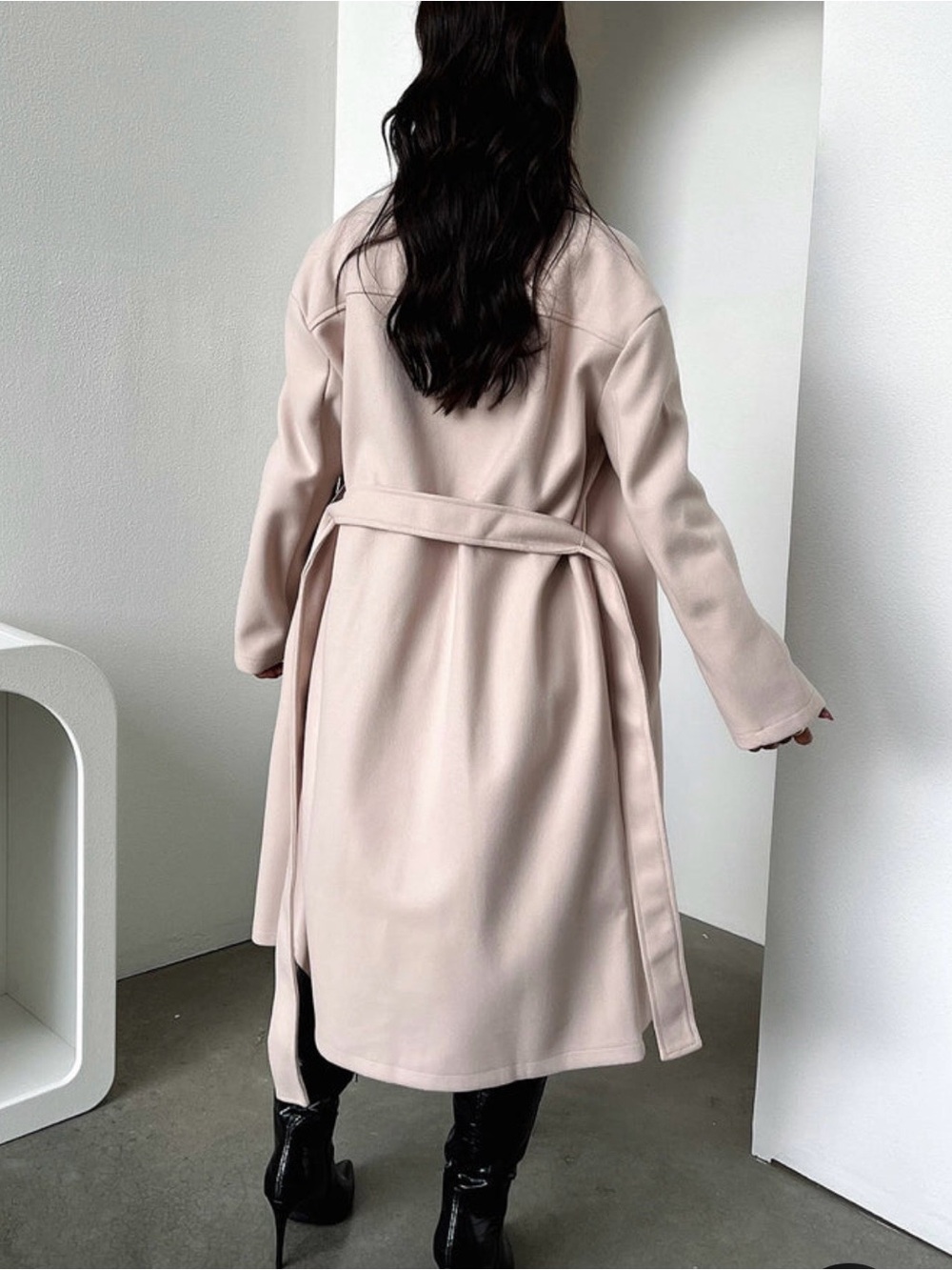 Soft Pink Long Belted Women's Coat